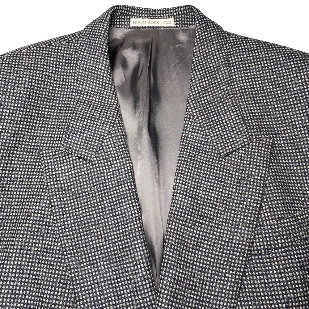 90s Hugo Boss Double Breasted Sport Coat 44L Alpaca Wool Birdseye